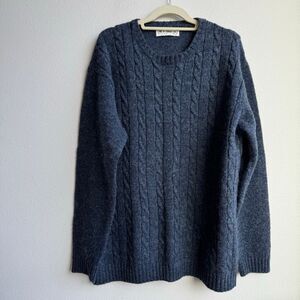 LINE OF TRADE 100% Shetland Wool Cable Knit Sweater Navy Blue Size 2X / XXL